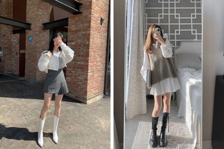 chân váy xếp ly ngắn đi giày gì
